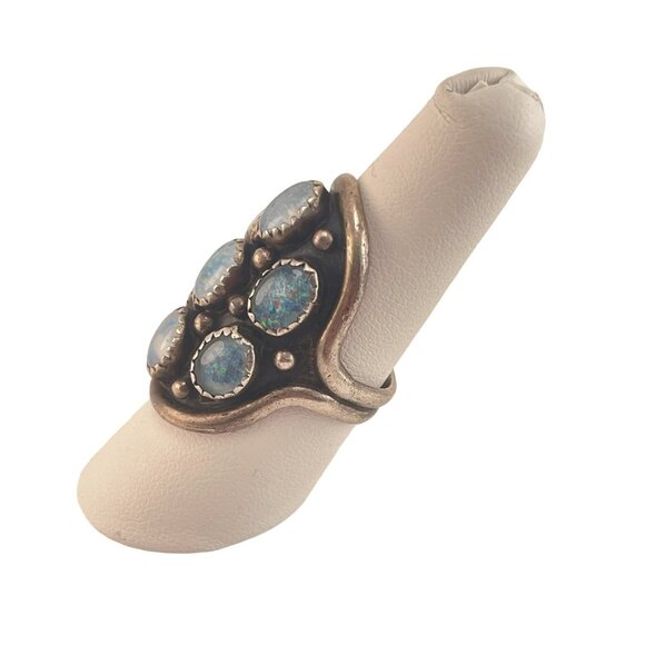 Navajo Nakai Opal Cluster Ring Size 8 Sterling Silver Signed Native American, Fi - Picture 6 of 8